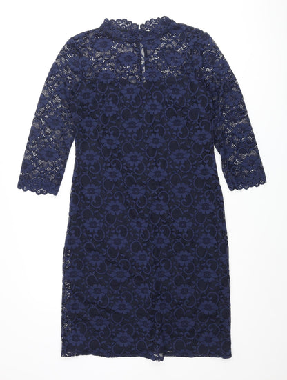 RJR.John Rocha Womens Blue Nylon Shift Size 12 Mock Neck Button