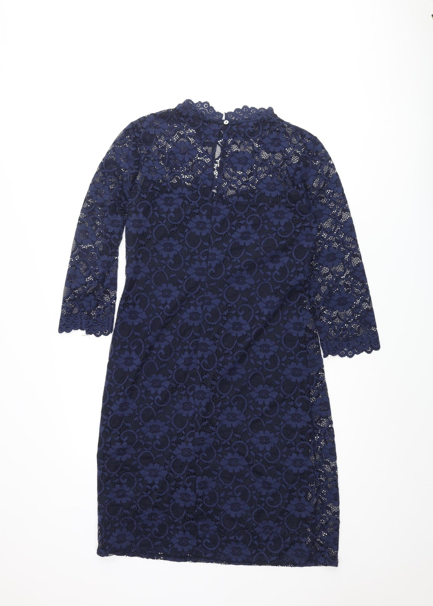 RJR.John Rocha Womens Blue Nylon Shift Size 12 Mock Neck Button