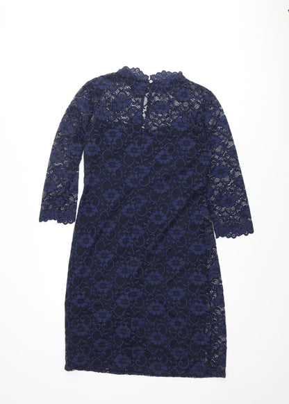 RJR.John Rocha Womens Blue Nylon Shift Size 12 Mock Neck Button