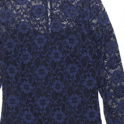 RJR.John Rocha Womens Blue Nylon Shift Size 12 Mock Neck Button