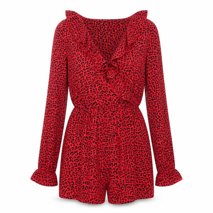 Divided by H&M Womens Red Animal Print Polyester Playsuit One-Piece Size 8 Pullover - Leopard Print Frill