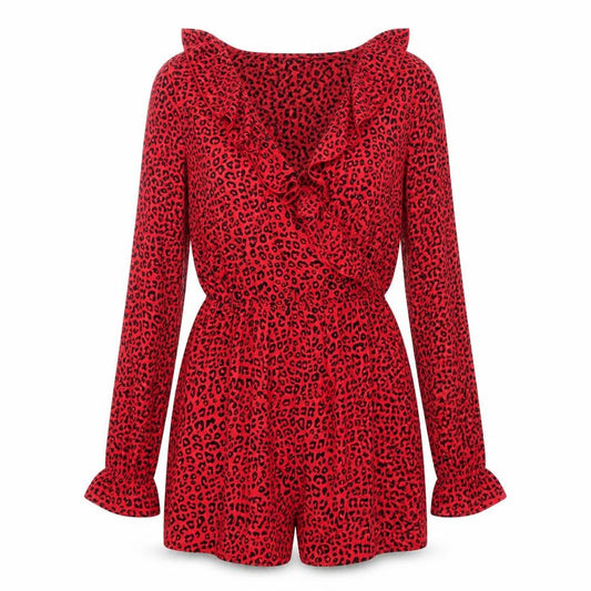 Divided by H&M Womens Red Animal Print Polyester Playsuit One-Piece Size 8 Pullover - Leopard Print Frill