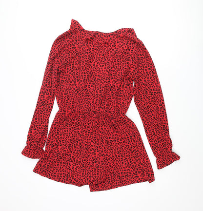Divided by H&M Womens Red Animal Print Polyester Playsuit One-Piece Size 8 Pullover - Leopard Print Frill