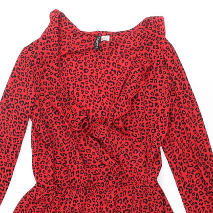 Divided by H&M Womens Red Animal Print Polyester Playsuit One-Piece Size 8 Pullover - Leopard Print Frill
