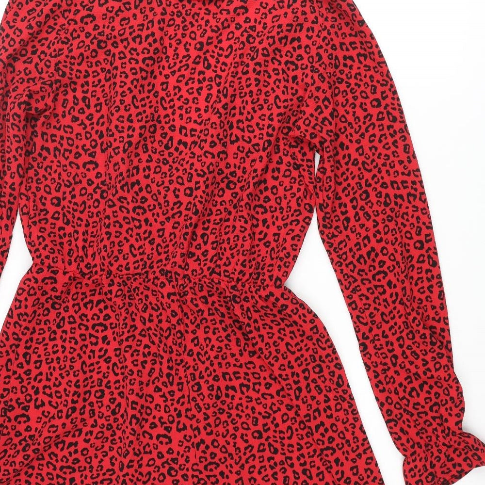 Divided by H&M Womens Red Animal Print Polyester Playsuit One-Piece Size 8 Pullover - Leopard Print Frill