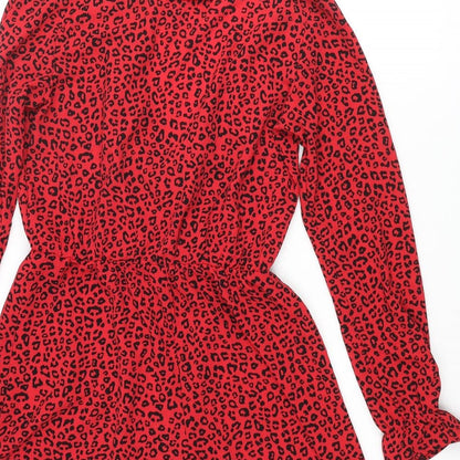 Divided by H&M Womens Red Animal Print Polyester Playsuit One-Piece Size 8 Pullover - Leopard Print Frill