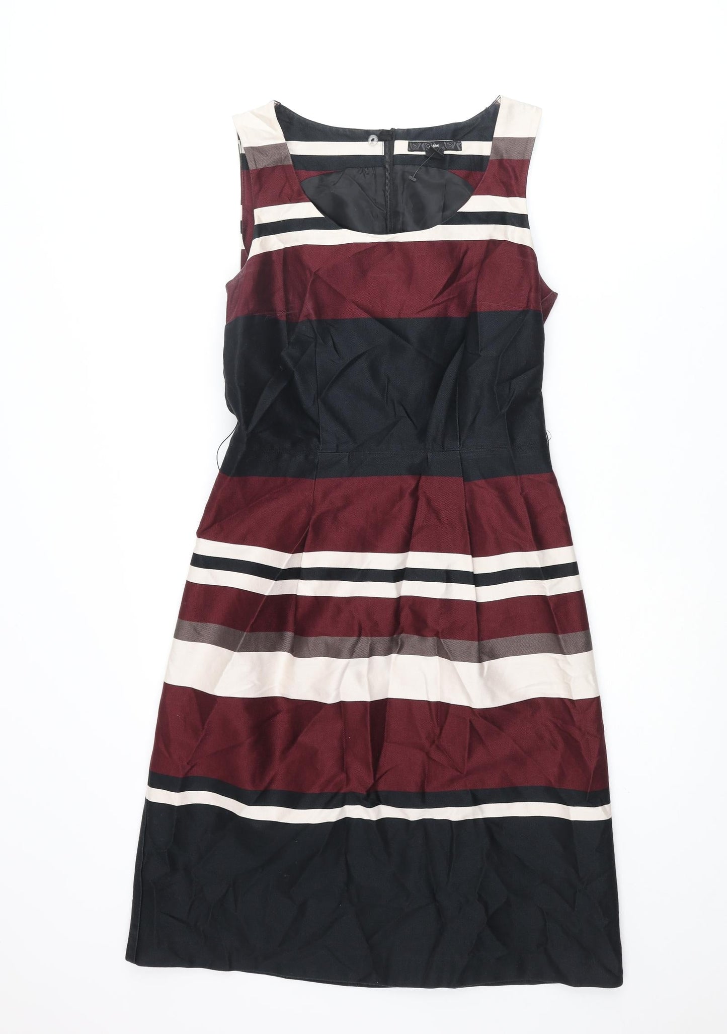 NEXT Womens Multicoloured Striped Cotton Shift Size 12 Round Neck Zip