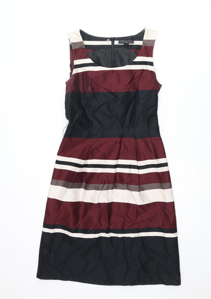 NEXT Womens Multicoloured Striped Cotton Shift Size 12 Round Neck Zip