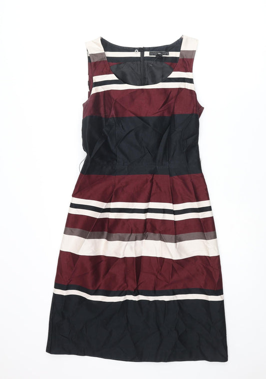 NEXT Womens Multicoloured Striped Cotton Shift Size 12 Round Neck Zip