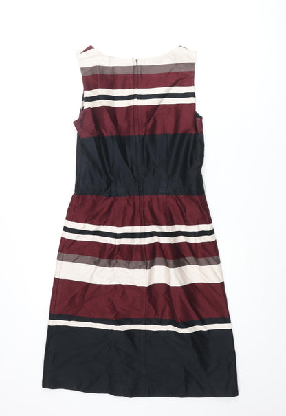 NEXT Womens Multicoloured Striped Cotton Shift Size 12 Round Neck Zip