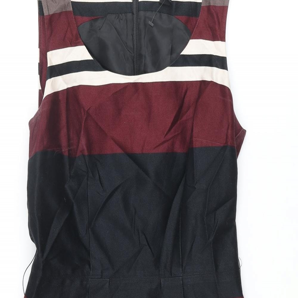 NEXT Womens Multicoloured Striped Cotton Shift Size 12 Round Neck Zip