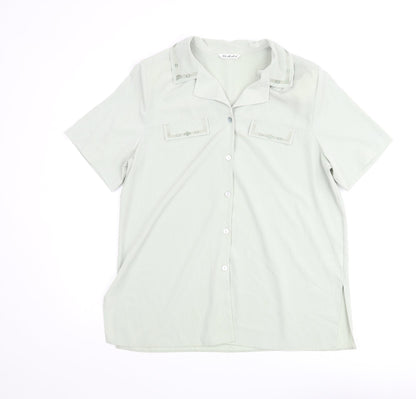 Berkertex Womens Green Polyester Basic Button-Up Size 16 Collared - Embroidered