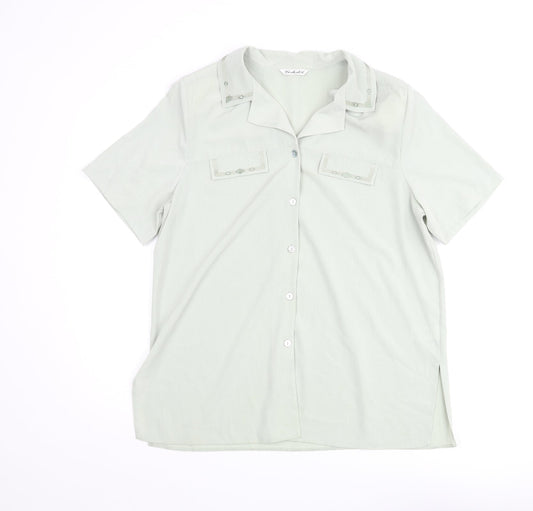 Berkertex Womens Green Polyester Basic Button-Up Size 16 Collared - Embroidered