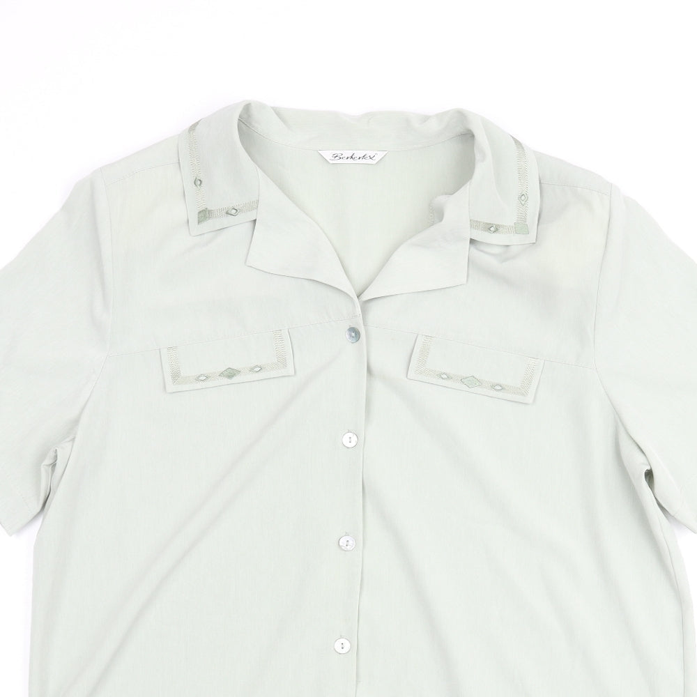 Berkertex Womens Green Polyester Basic Button-Up Size 16 Collared - Embroidered