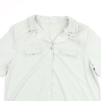 Berkertex Womens Green Polyester Basic Button-Up Size 16 Collared - Embroidered
