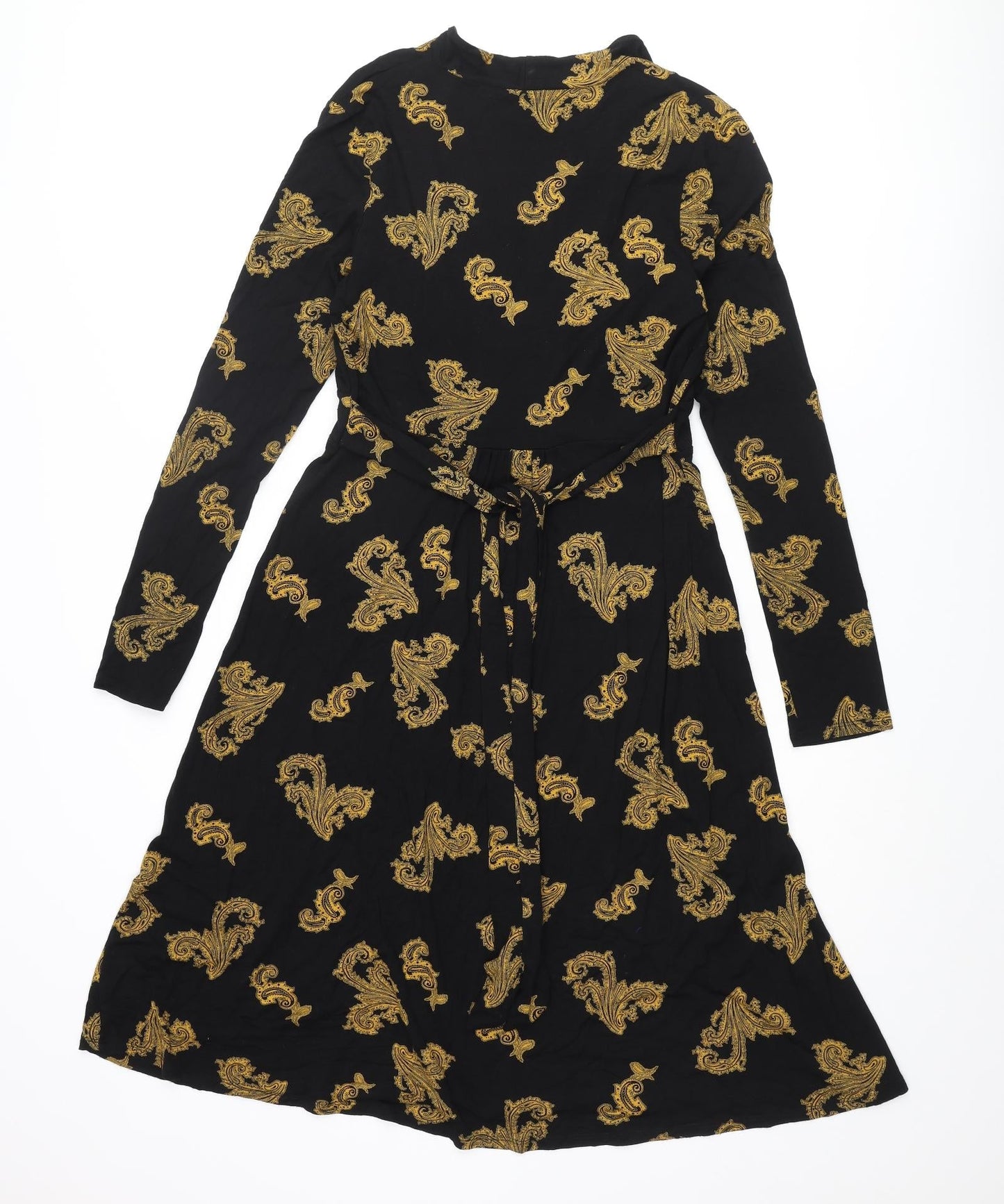 Monsoon Womens Black Geometric Viscose A-Line Size 12 V-Neck Pullover