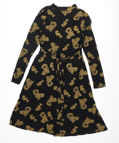 Monsoon Womens Black Geometric Viscose A-Line Size 12 V-Neck Pullover