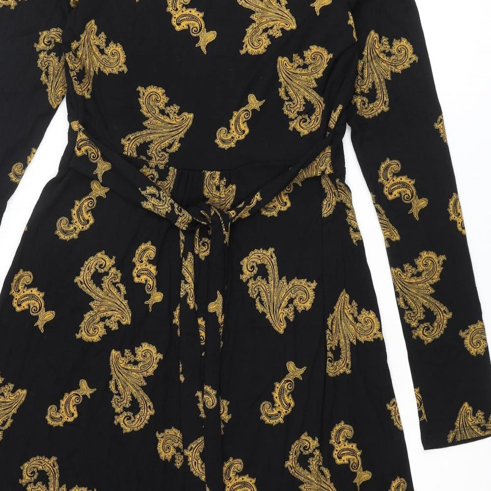 Monsoon Womens Black Geometric Viscose A-Line Size 12 V-Neck Pullover