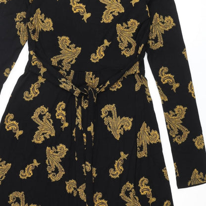 Monsoon Womens Black Geometric Viscose A-Line Size 12 V-Neck Pullover