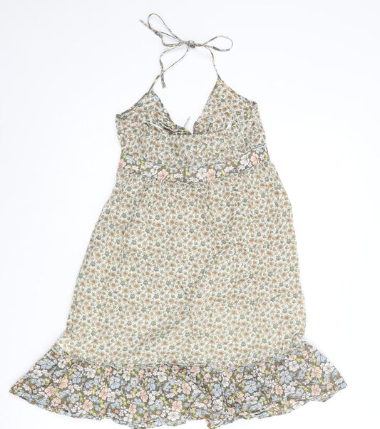 H&M Womens Multicoloured Floral Cotton Mini Size 6 Halter Pullover