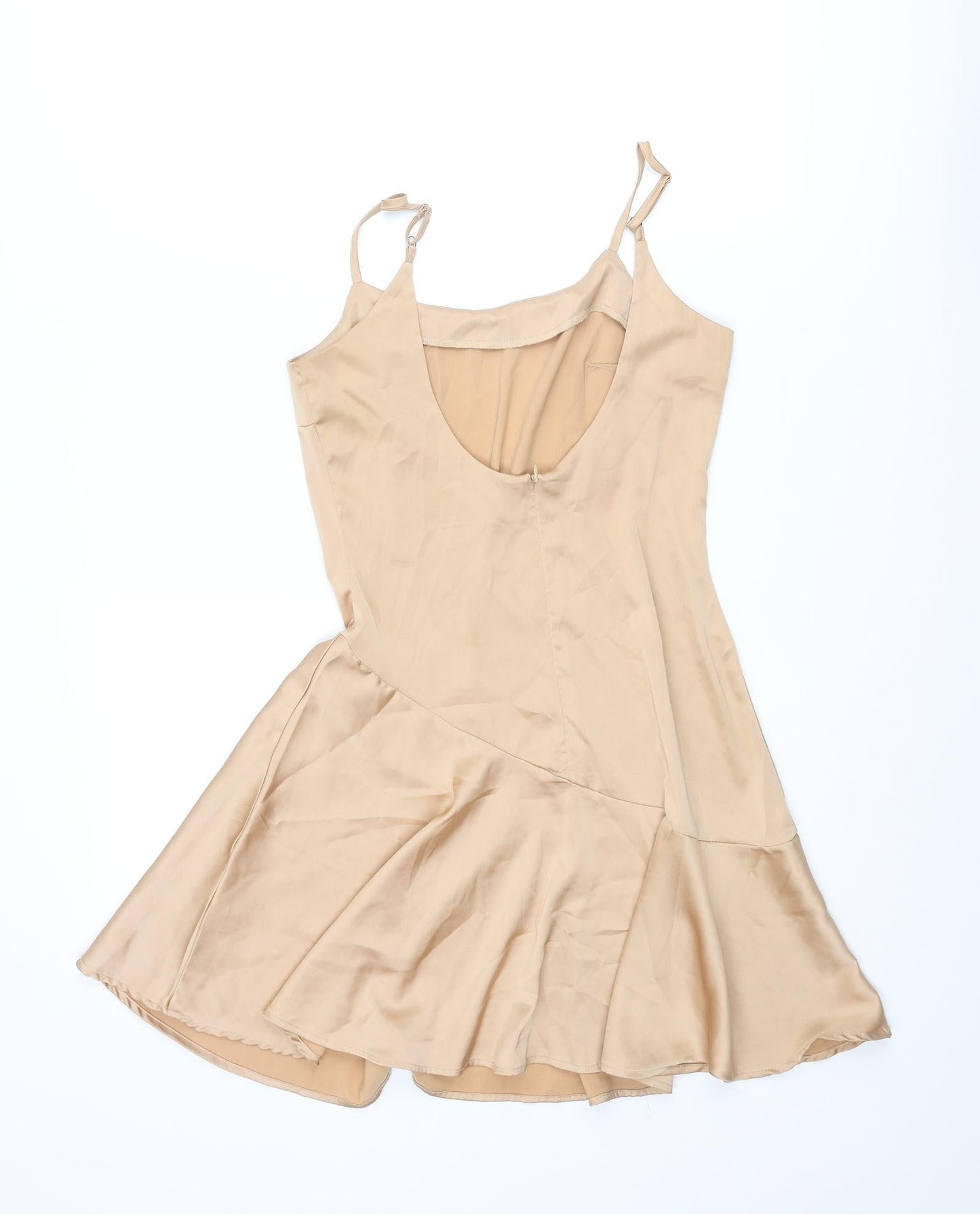 Nasty Gal Womens Beige Polyester Slip Dress Size 4 Scoop Neck Zip