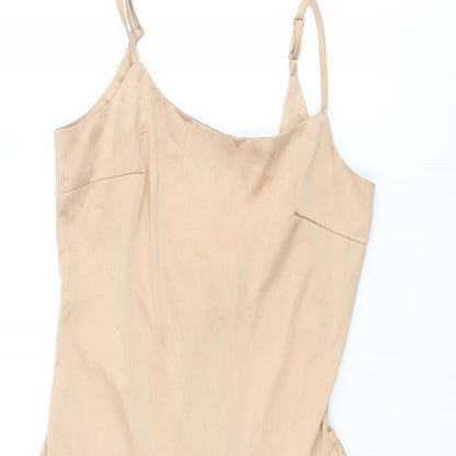 Nasty Gal Womens Beige Polyester Slip Dress Size 4 Scoop Neck Zip