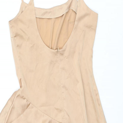 Nasty Gal Womens Beige Polyester Slip Dress Size 4 Scoop Neck Zip