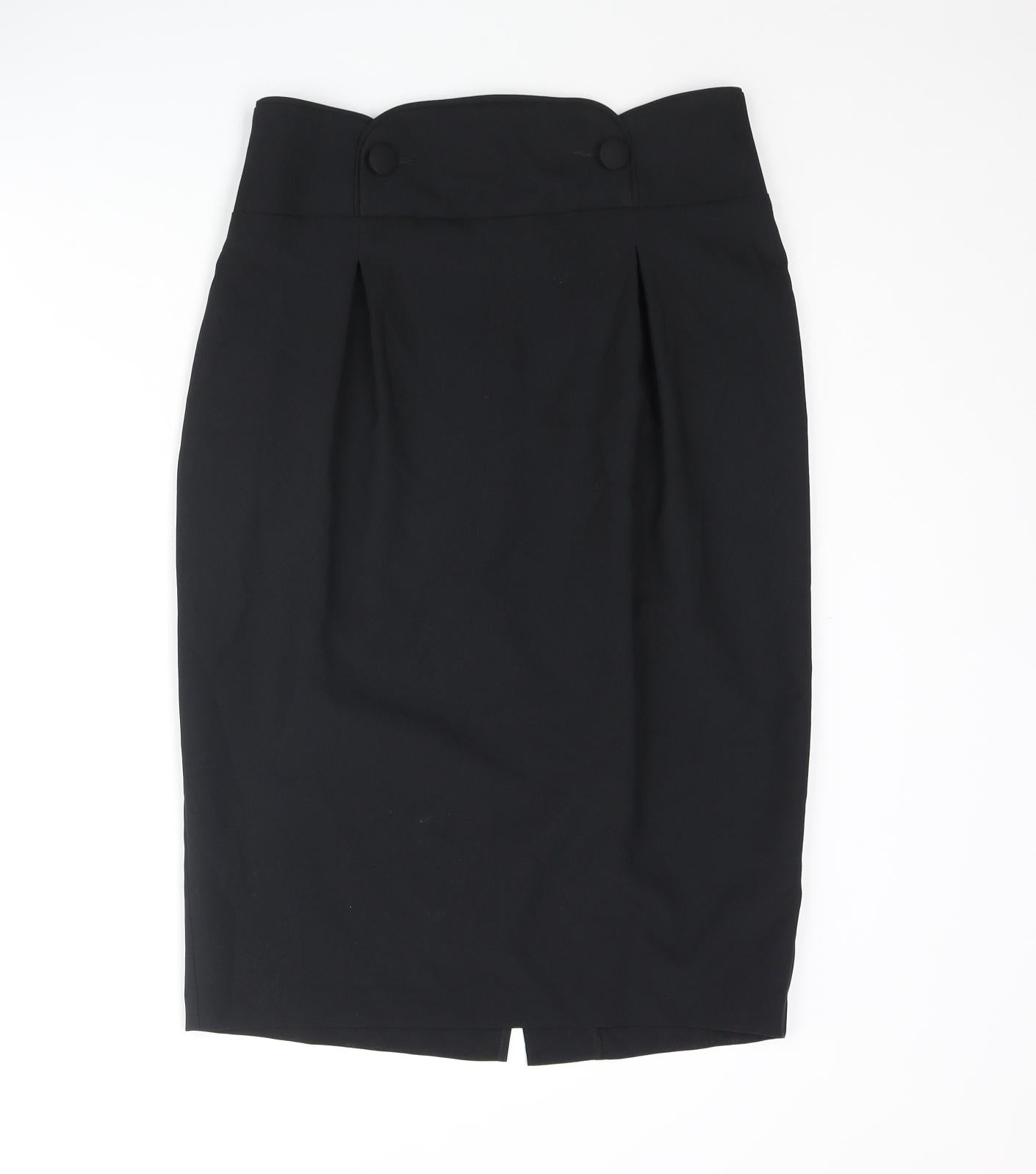 Marks and Spencer Womens Black Polyester Straight & Pencil Skirt Size 10 Zip - Button