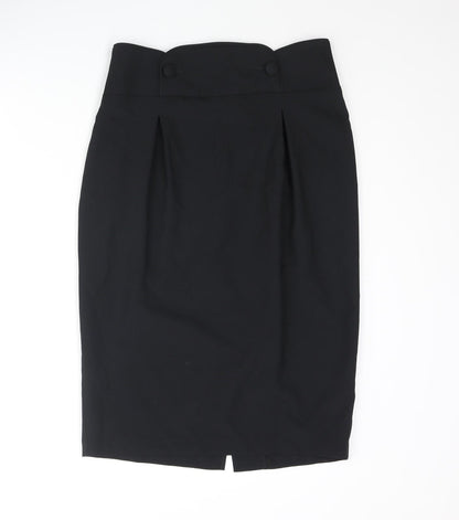 Marks and Spencer Womens Black Polyester Straight & Pencil Skirt Size 10 Zip - Button