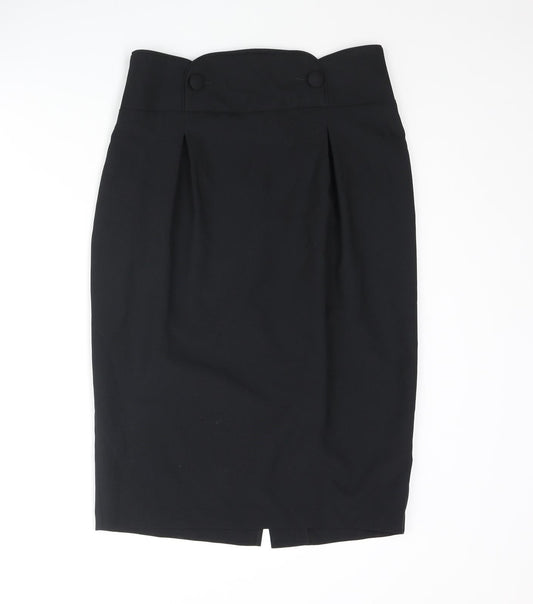 Marks and Spencer Womens Black Polyester Straight & Pencil Skirt Size 10 Zip - Button