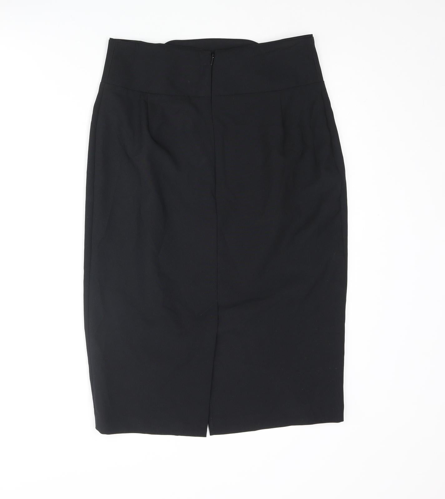 Marks and Spencer Womens Black Polyester Straight & Pencil Skirt Size 10 Zip - Button