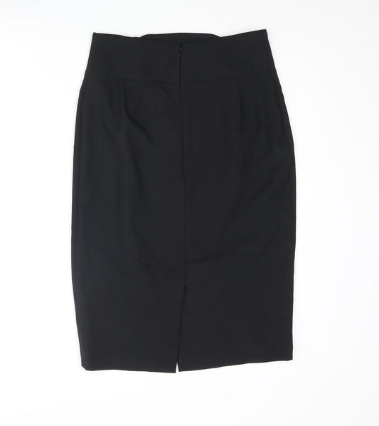 Marks and Spencer Womens Black Polyester Straight & Pencil Skirt Size 10 Zip - Button