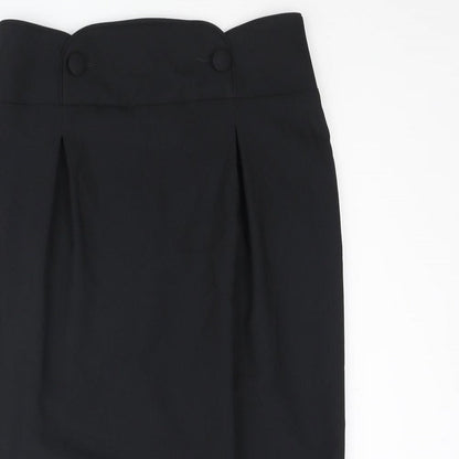 Marks and Spencer Womens Black Polyester Straight & Pencil Skirt Size 10 Zip - Button