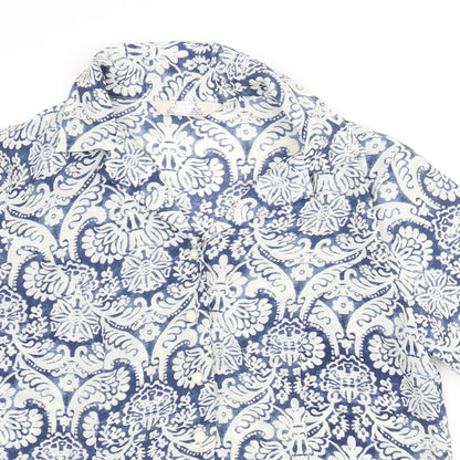 EWM Womens Blue Geometric Polyester Basic Button-Up Size 12 Collared