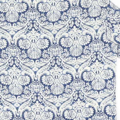 EWM Womens Blue Geometric Polyester Basic Button-Up Size 12 Collared