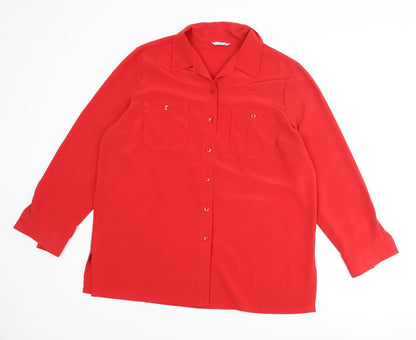 Womens UK Size 16 St Michael Red Basic Button-Up