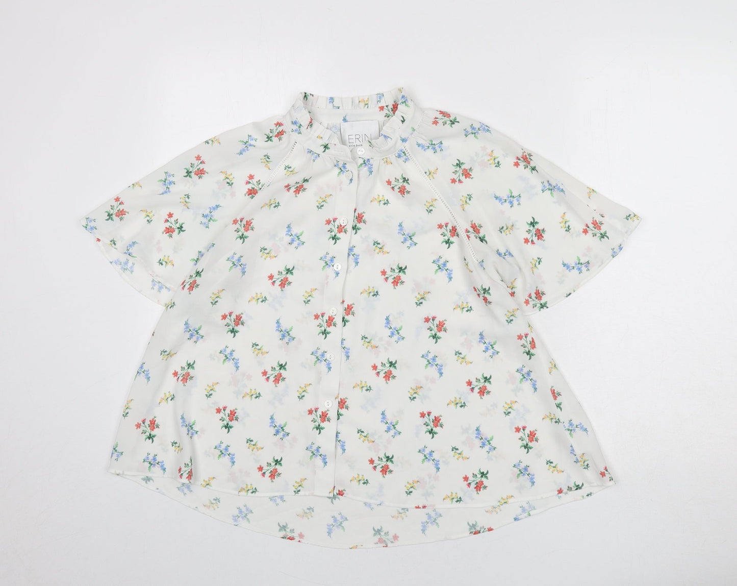 Erin Fetherston Womens White Floral Polyester Basic Button-Up Size 12 Collared