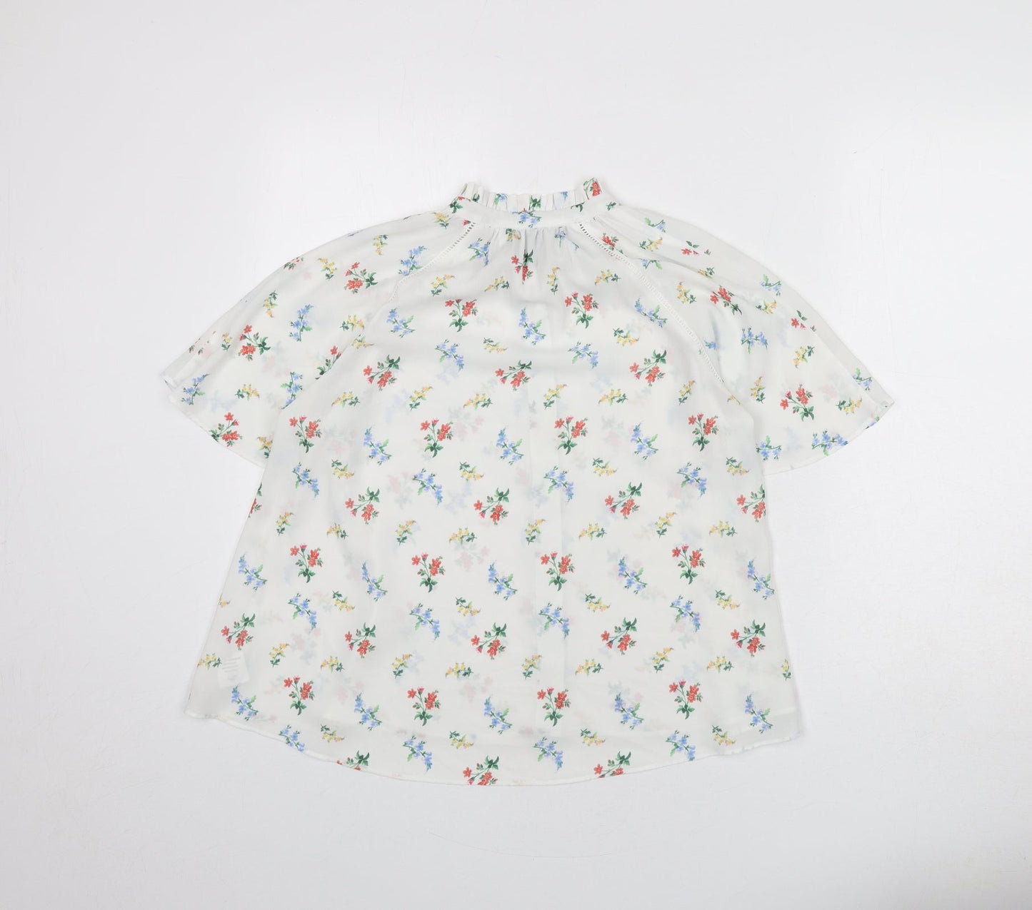 Erin Fetherston Womens White Floral Polyester Basic Button-Up Size 12 Collared