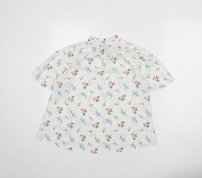 Erin Fetherston Womens White Floral Polyester Basic Button-Up Size 12 Collared