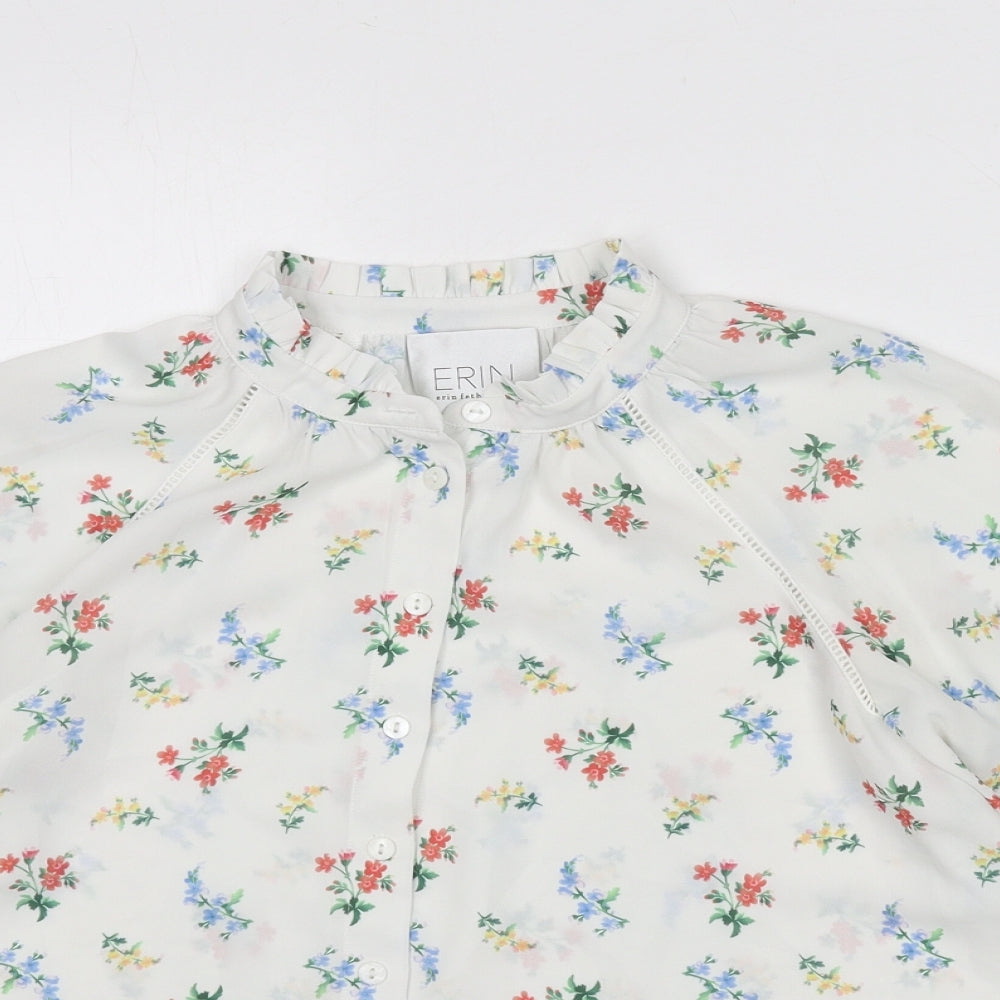 Erin Fetherston Womens White Floral Polyester Basic Button-Up Size 12 Collared