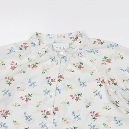 Erin Fetherston Womens White Floral Polyester Basic Button-Up Size 12 Collared