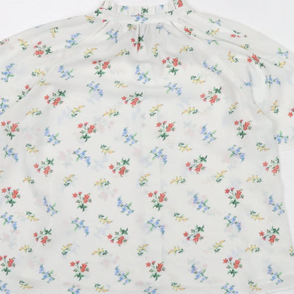 Erin Fetherston Womens White Floral Polyester Basic Button-Up Size 12 Collared