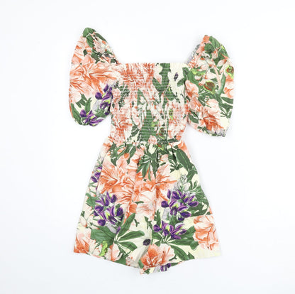 H&M Womens Multicoloured Floral Cotton Romper One-Piece Size 10 L3 in Pullover - Shirred Bust