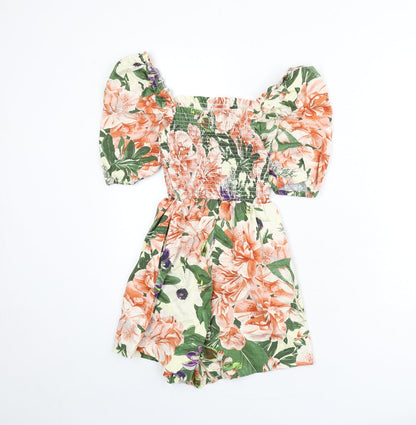 H&M Womens Multicoloured Floral Cotton Romper One-Piece Size 10 L3 in Pullover - Shirred Bust