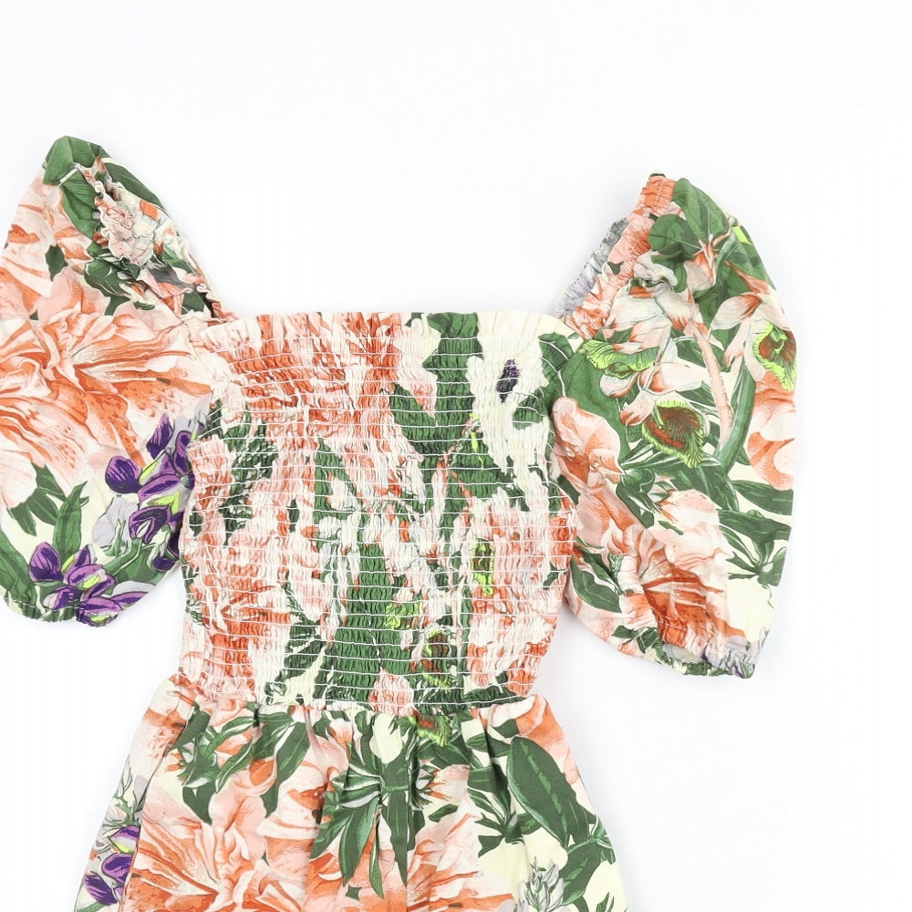 H&M Womens Multicoloured Floral Cotton Romper One-Piece Size 10 L3 in Pullover - Shirred Bust