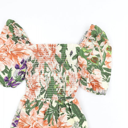 H&M Womens Multicoloured Floral Cotton Romper One-Piece Size 10 L3 in Pullover - Shirred Bust