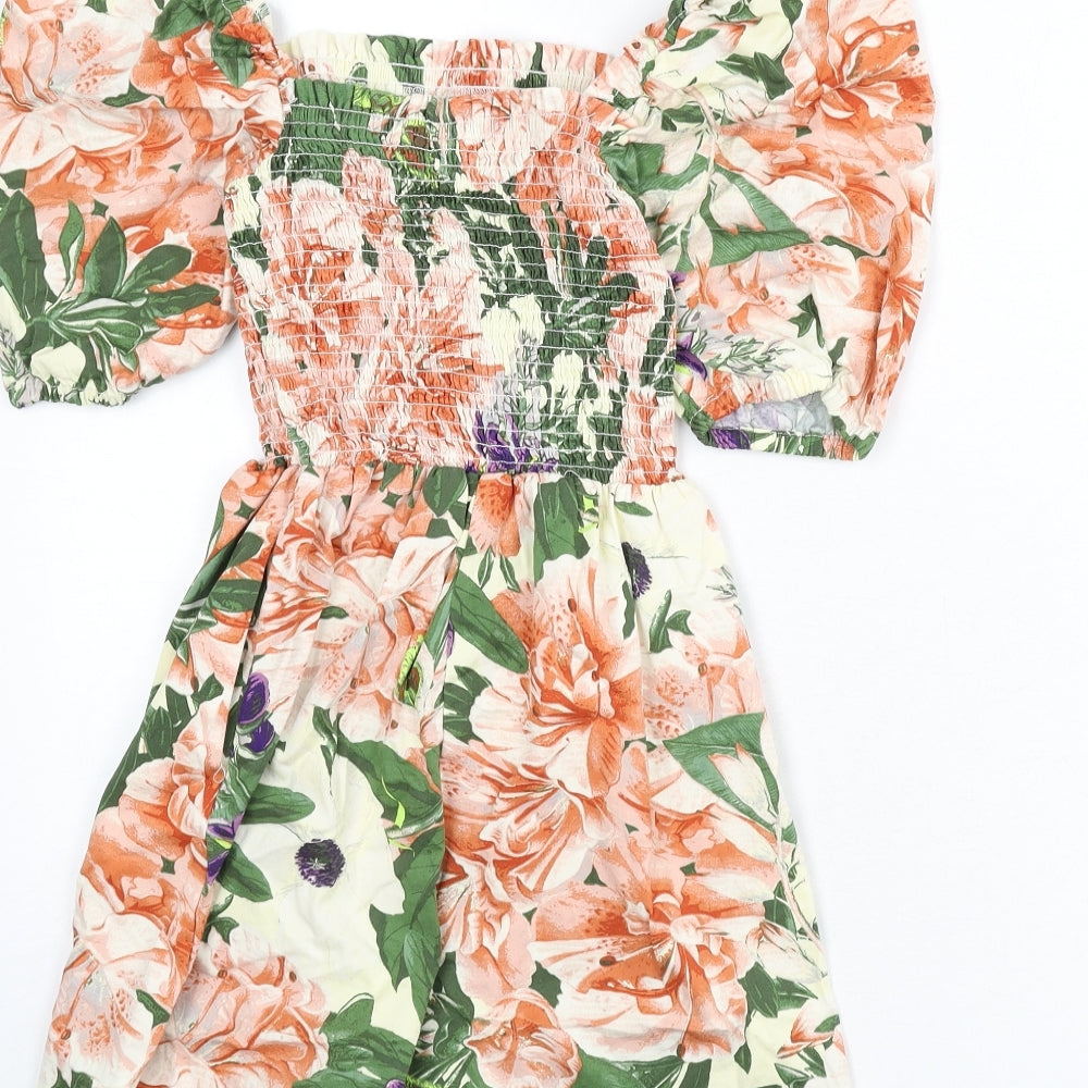 H&M Womens Multicoloured Floral Cotton Romper One-Piece Size 10 L3 in Pullover - Shirred Bust