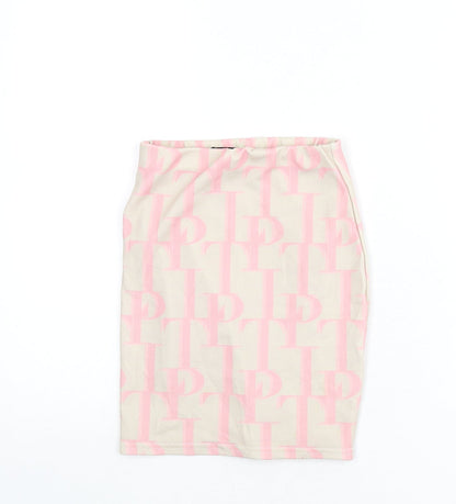 PRETTYLITTLETHING Womens Beige Geometric Polyester Bandage Skirt Size 4 - PLT