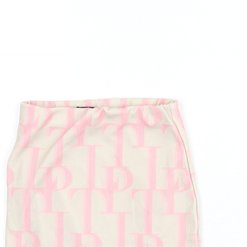 PRETTYLITTLETHING Womens Beige Geometric Polyester Bandage Skirt Size 4 - PLT