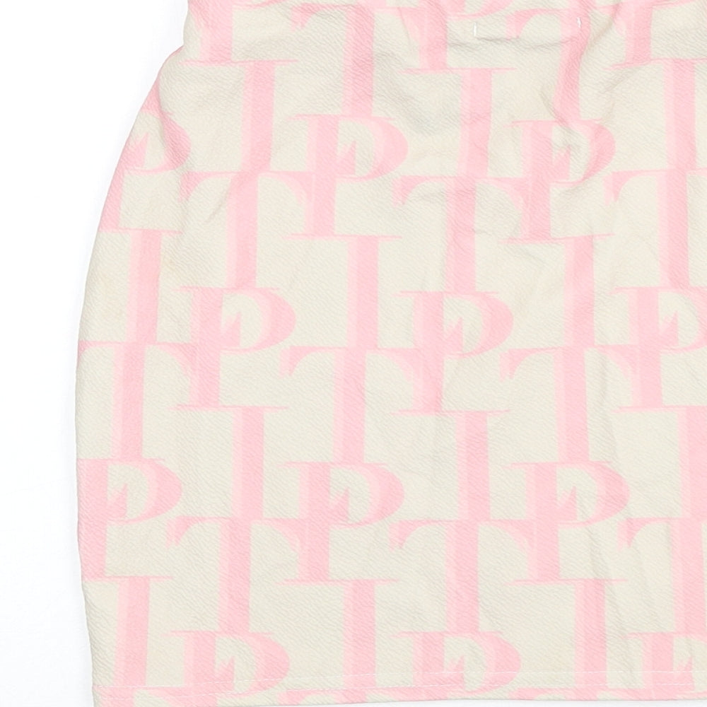 PRETTYLITTLETHING Womens Beige Geometric Polyester Bandage Skirt Size 4 - PLT